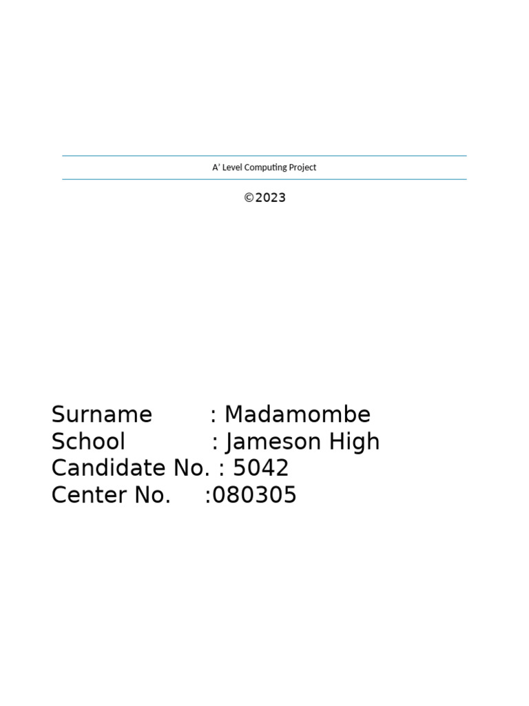 A Level Computer Science Project Documentation | PDF | Microsoft Access ...