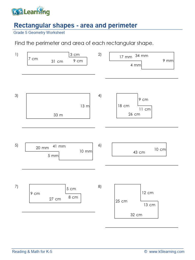 Grade 5 Geometry Rectangular Shapes Area Perimeter Metric c | PDF ...