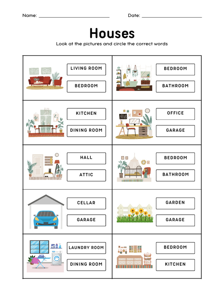 White Colorful Houses Vocabulary Worksheet | PDF