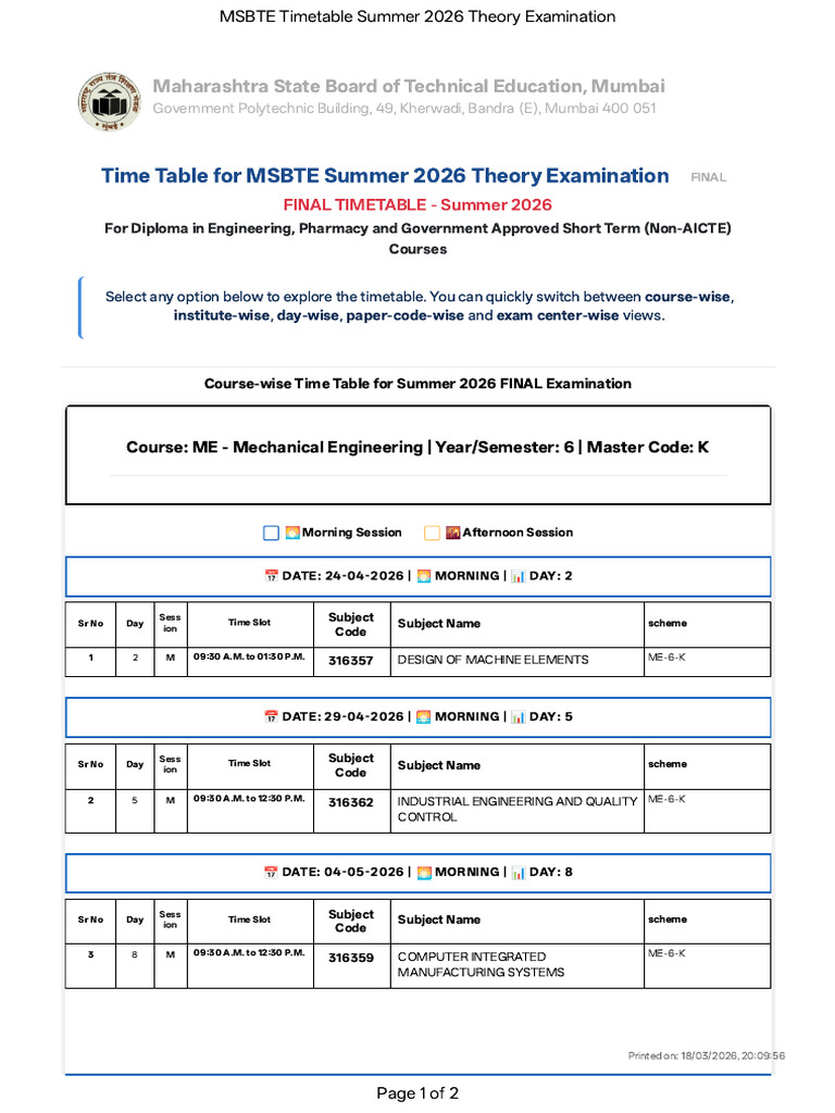 Course Timetable - ME Mechanical Engineering (2) | PDF | Educational ...