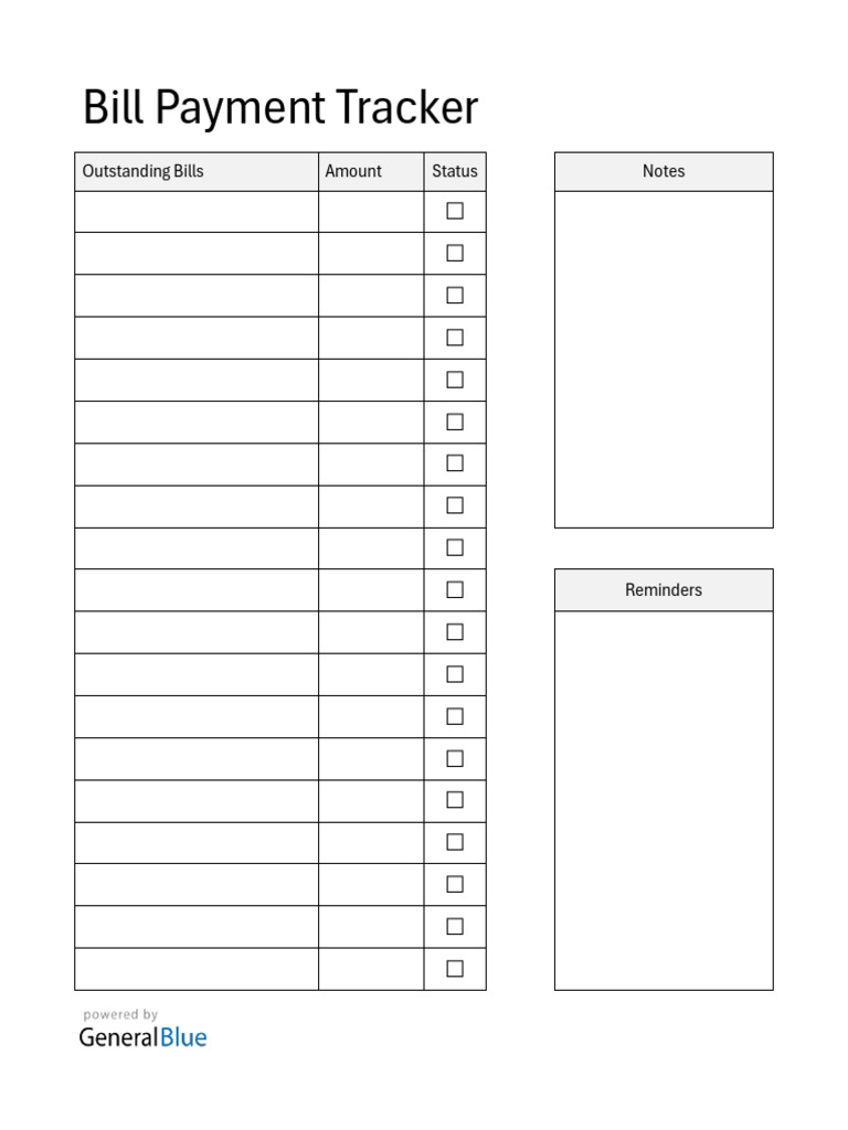 Fillable Bill Pay Checklist | PDF