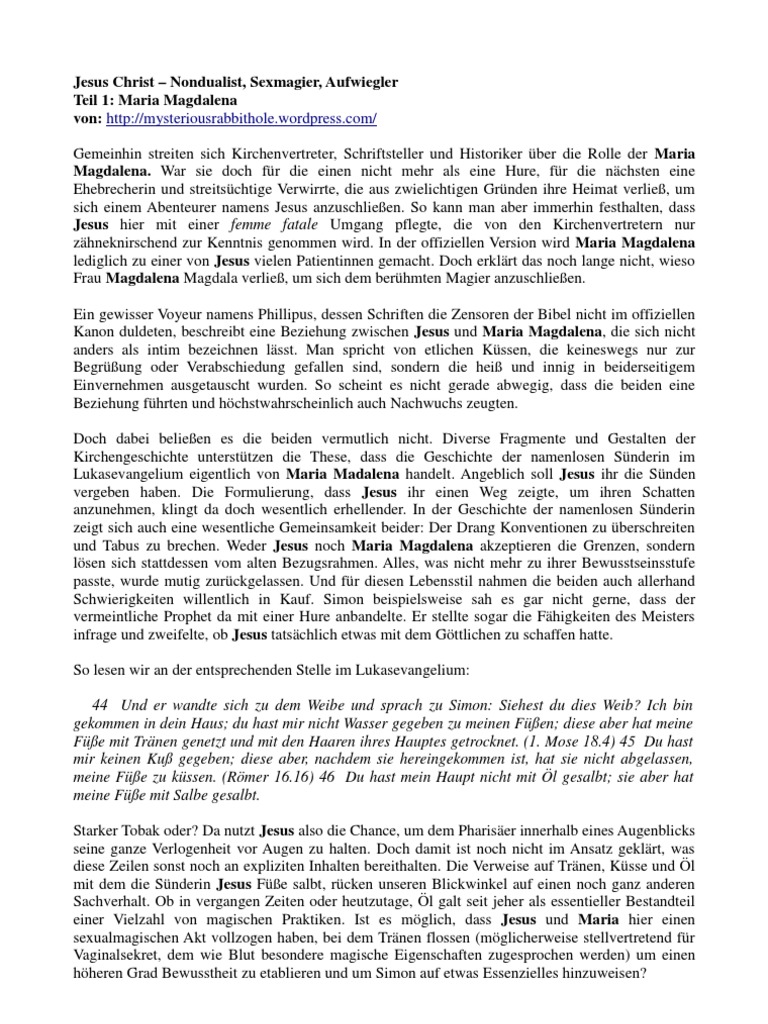 Jesus Christus Nondualist Sexmagier Aufwiegler Teil1 Maria Magdalena