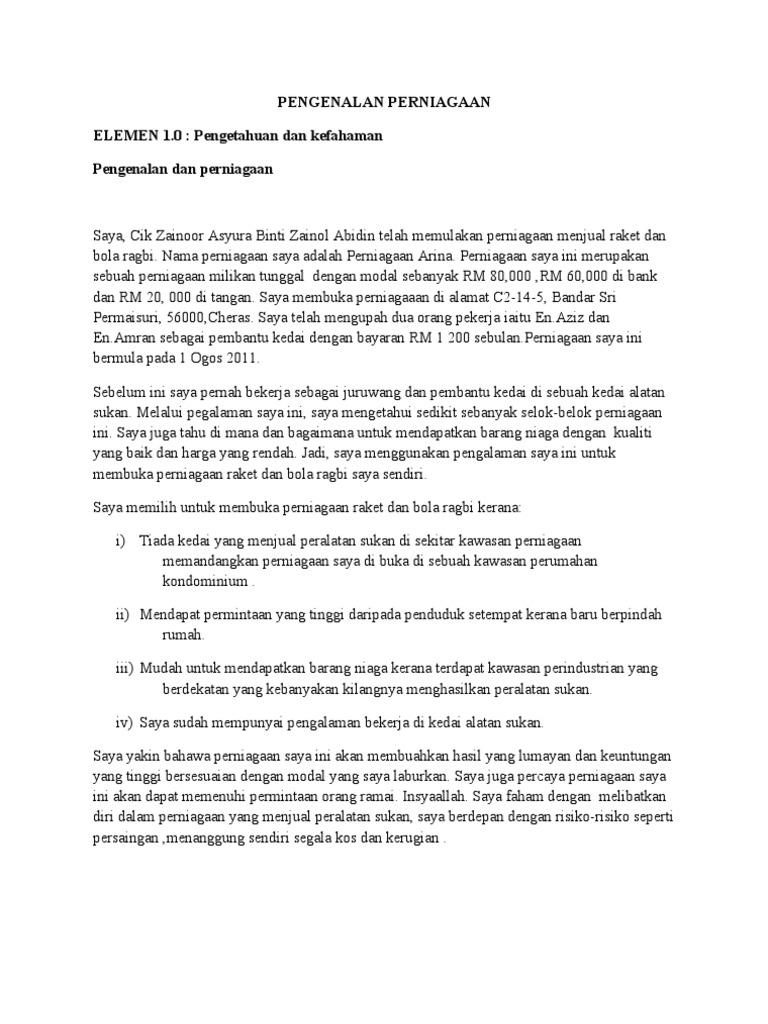Contoh Pengenalan Perniagaan Kerja Kursus Ting 4 2011 Pdf
