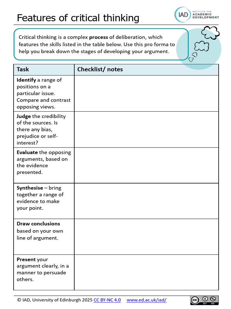 IAD Features of Critical Thinking CC 2025 | PDF