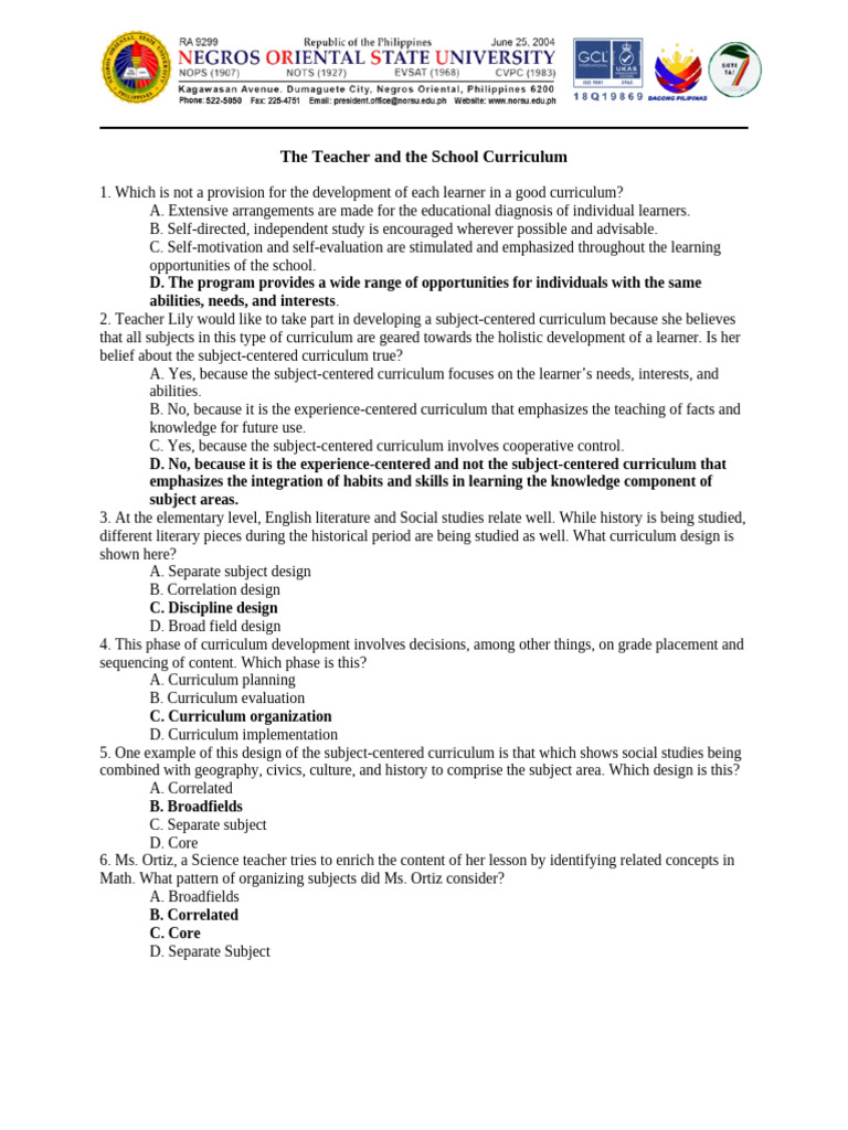 Profed Questions | PDF | Educational Assessment | Curriculum