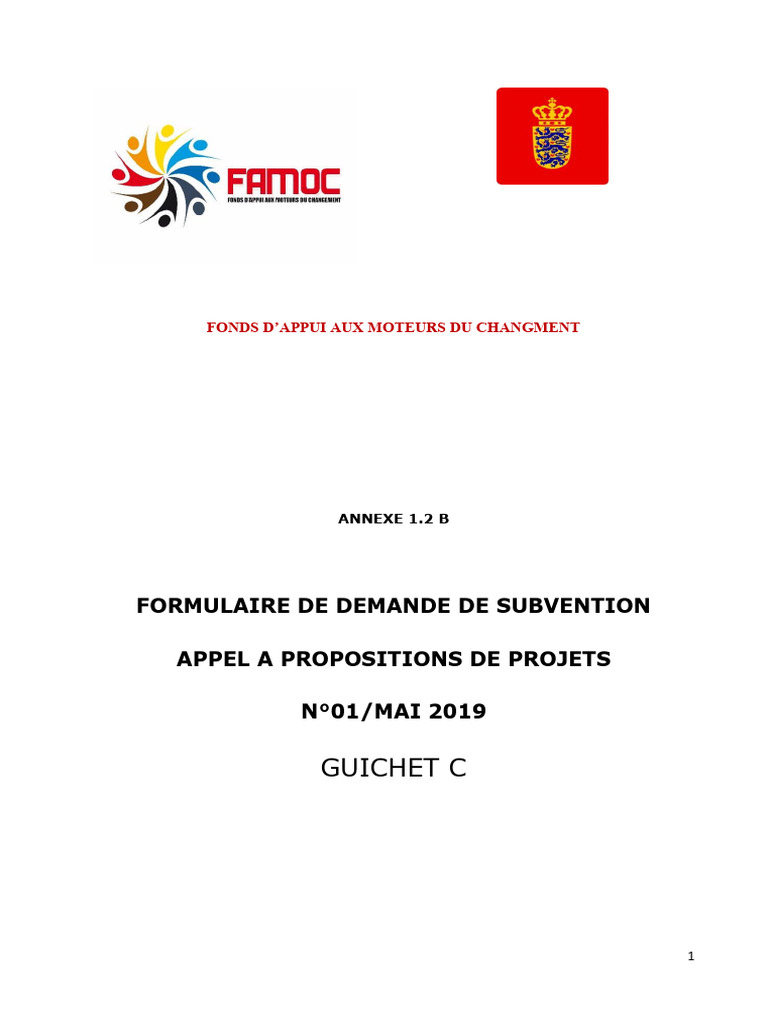 ANNEXE 01.2 B Formulaire de Demande de Subvention Guichet C | PDF