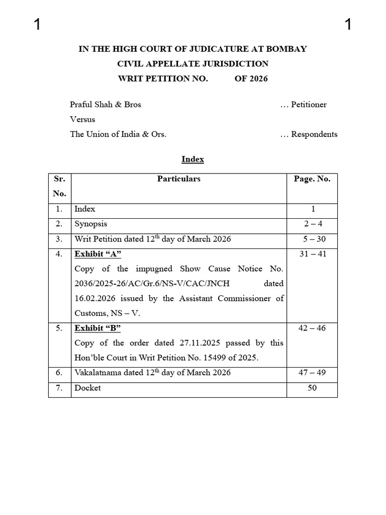 Praful Shah Bro. Writ Petition (St.) No. 7466 of 2026 | PDF
