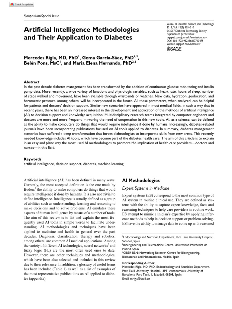 Rigla Et Al 2017 Artificial Intelligence Methodologies and Their ...