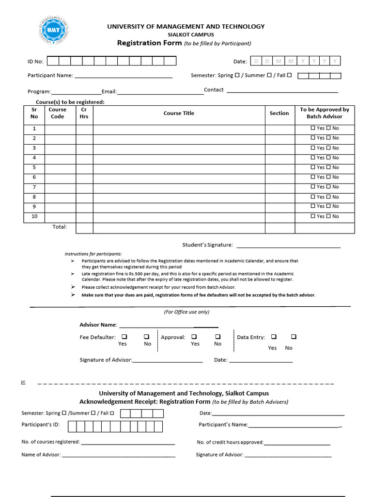 Registration Form for Spring 2021 | PDF