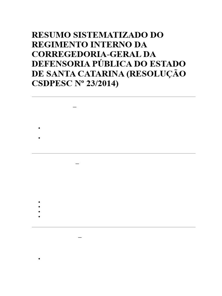 Resumo Sistematizado Do Regimento Interno Da Corregedoria Dpe SC | PDF ...