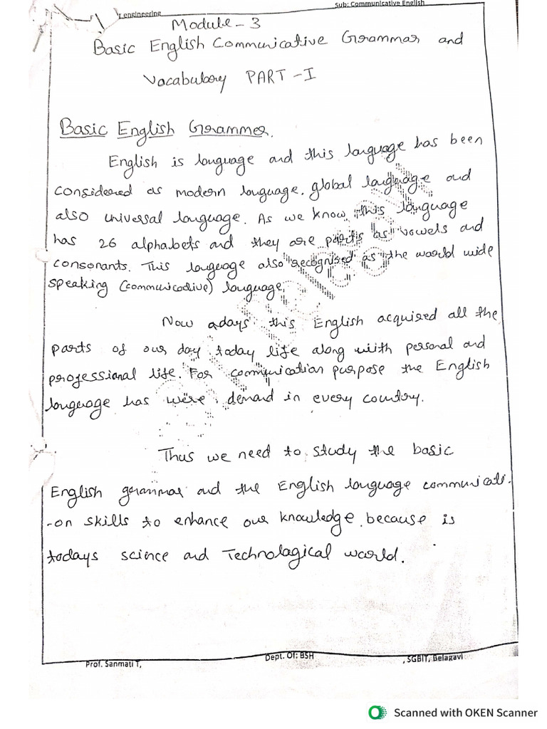 Module 3 Basic English Communication Grammar and Vocabulary Part-I | PDF