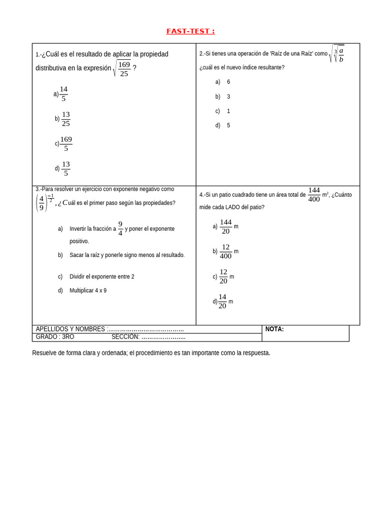 FAST TEST | PDF | Matemáticas | Aritmética