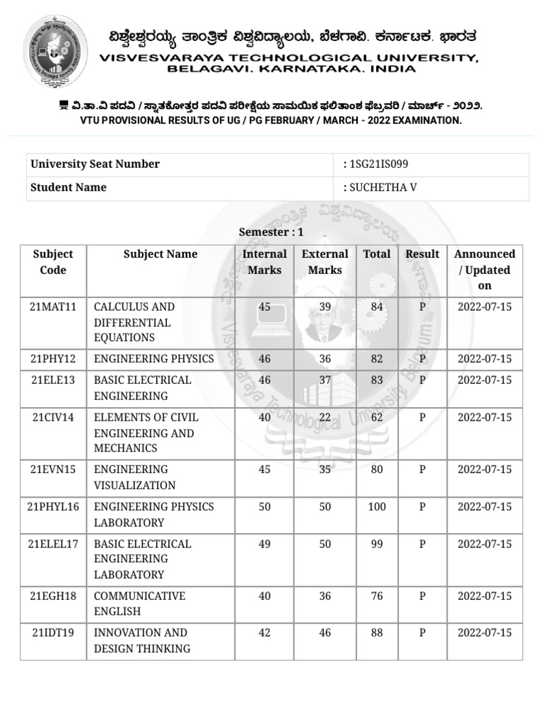 VTU Result 1st | PDF