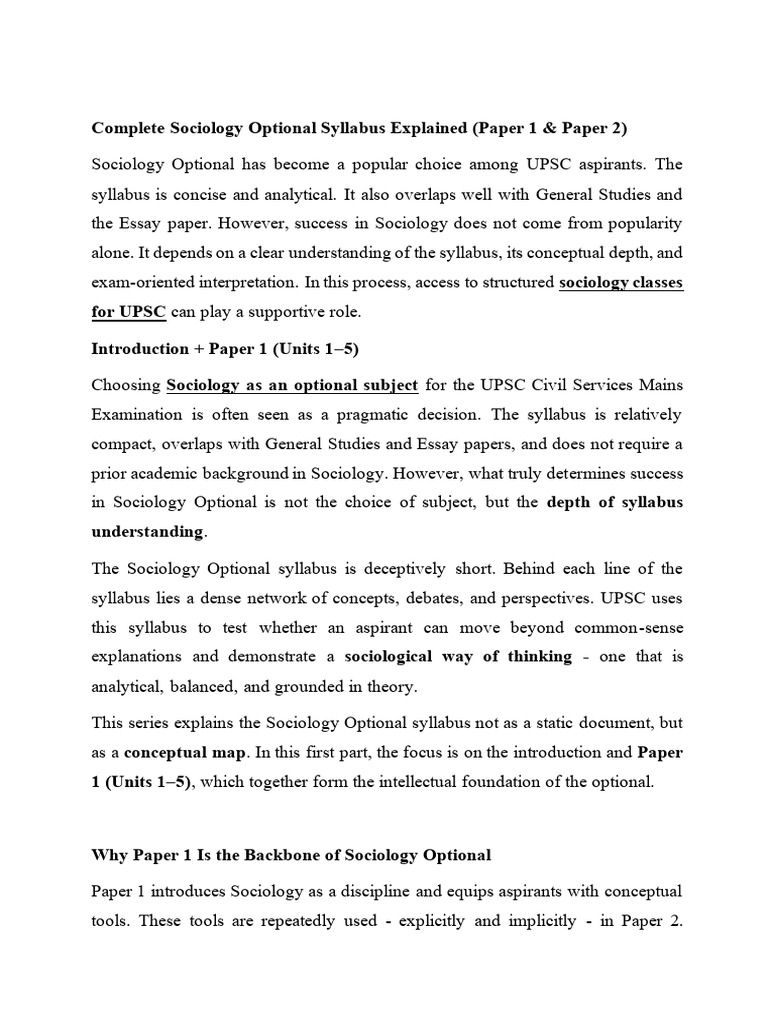 1-Complete Sociology Optional Syllabus Explained (Paper 1 & Paper 2 ...