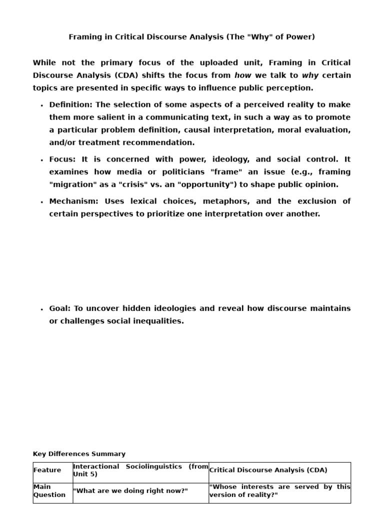 Framing in Critical Discourse Analysis | PDF