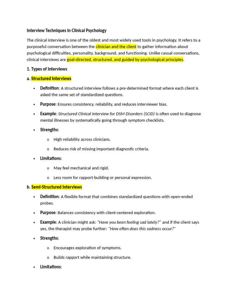 INterview Techniques | PDF | Major Depressive Disorder | Mental Disorder