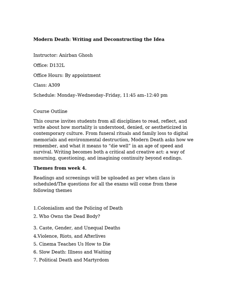 Revised Version of Modern Death Course Outline | PDF