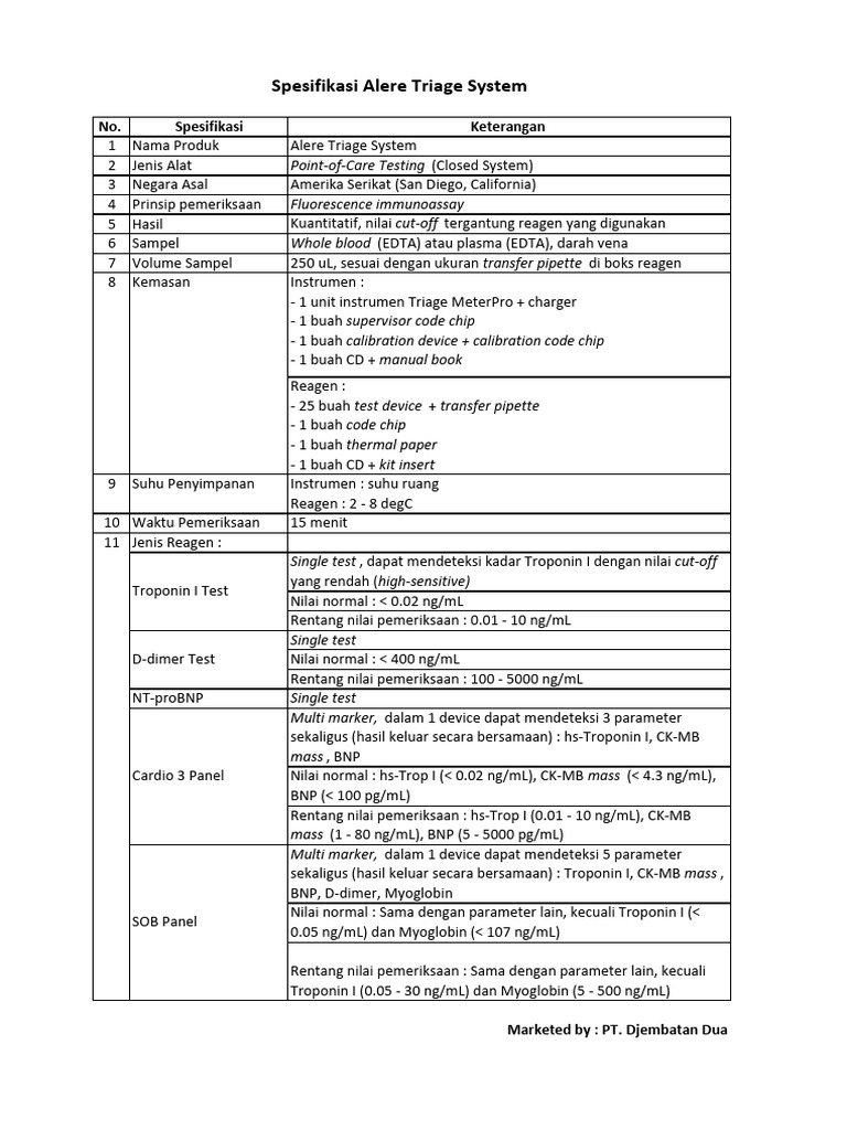 Spesifikasi Alere Triage System | PDF