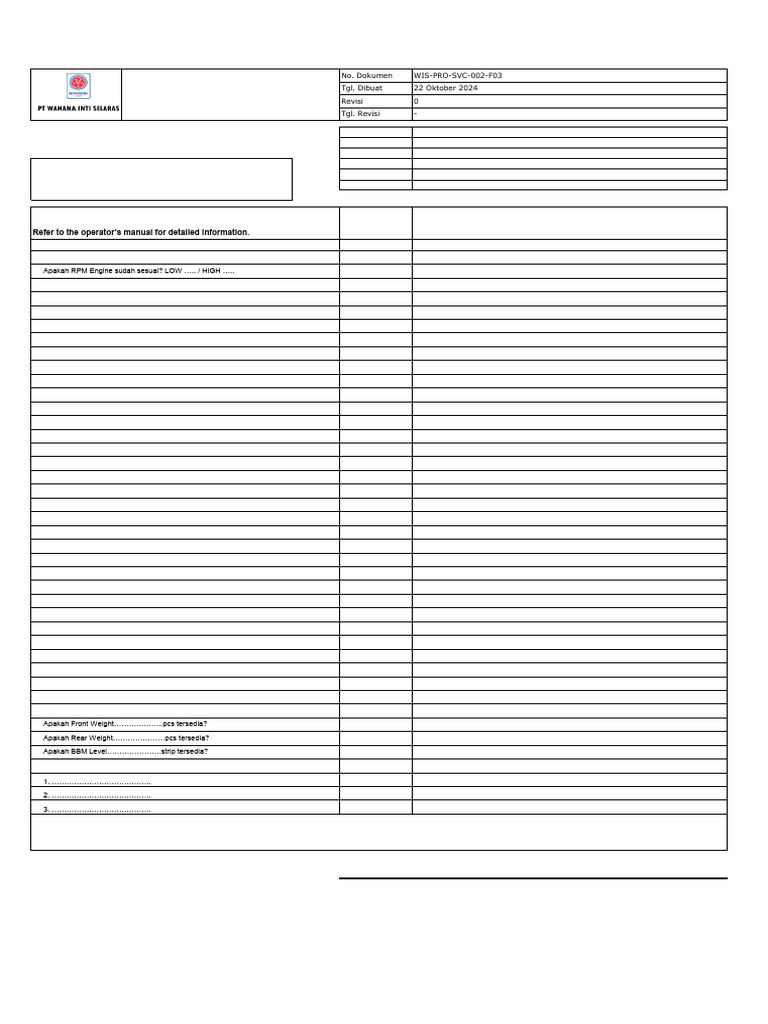 WIS-PRO-SVC-002-F03 Formulir Final Inspection After Repair (2 Ply Order ...
