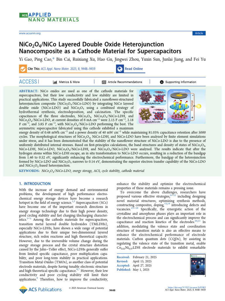 Nico2o4 Nico Layered Double Oxide Heterojunction Nanocomposite as a ...
