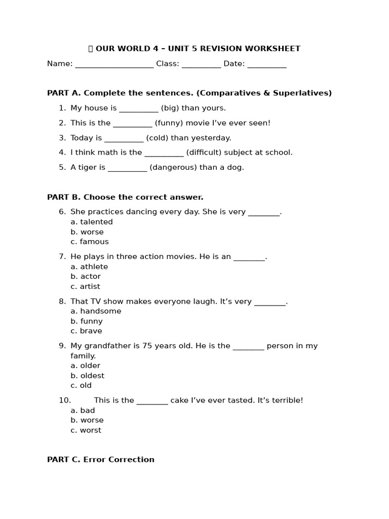 Our World 4 - Unit 5 - Revision Worksheet | PDF | Chess Theory | Chess