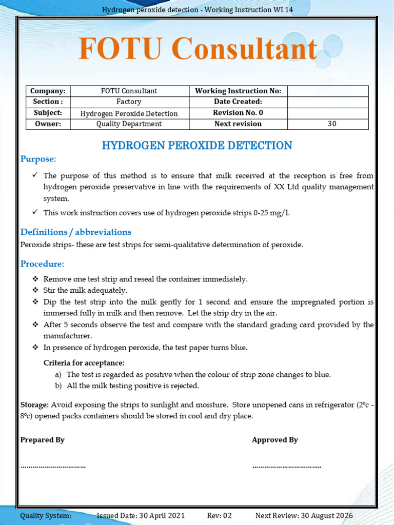 Hydrogen Peroxide Detection | PDF
