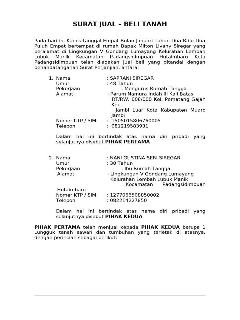 Contoh Surat Perjanjian Jual Beli Tanah Dan Bangunan3 FH UII | PDF