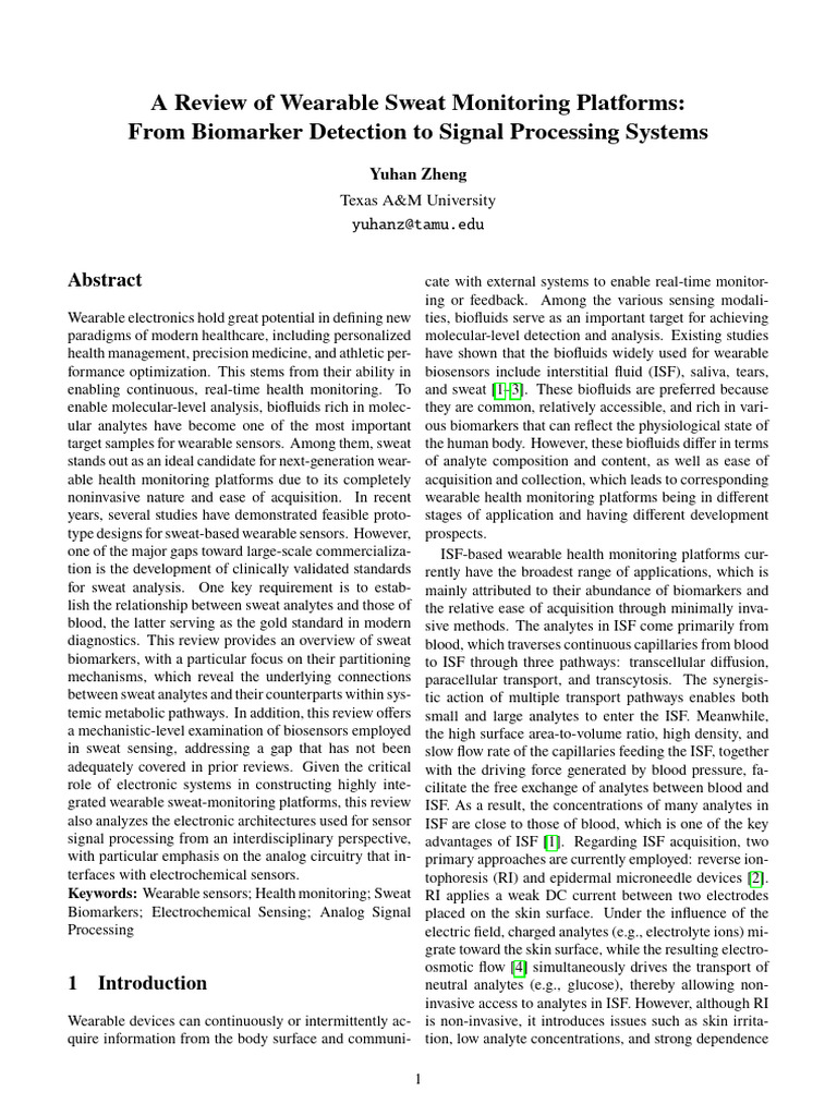 A Review of Wearable Sweat Monitoring Platforms Fr | PDF | Perspiration ...