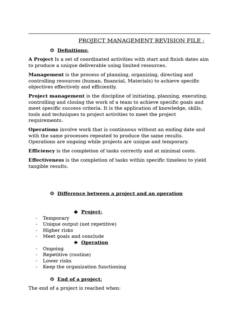 Project Management Revision File | PDF | Project Management | Projects