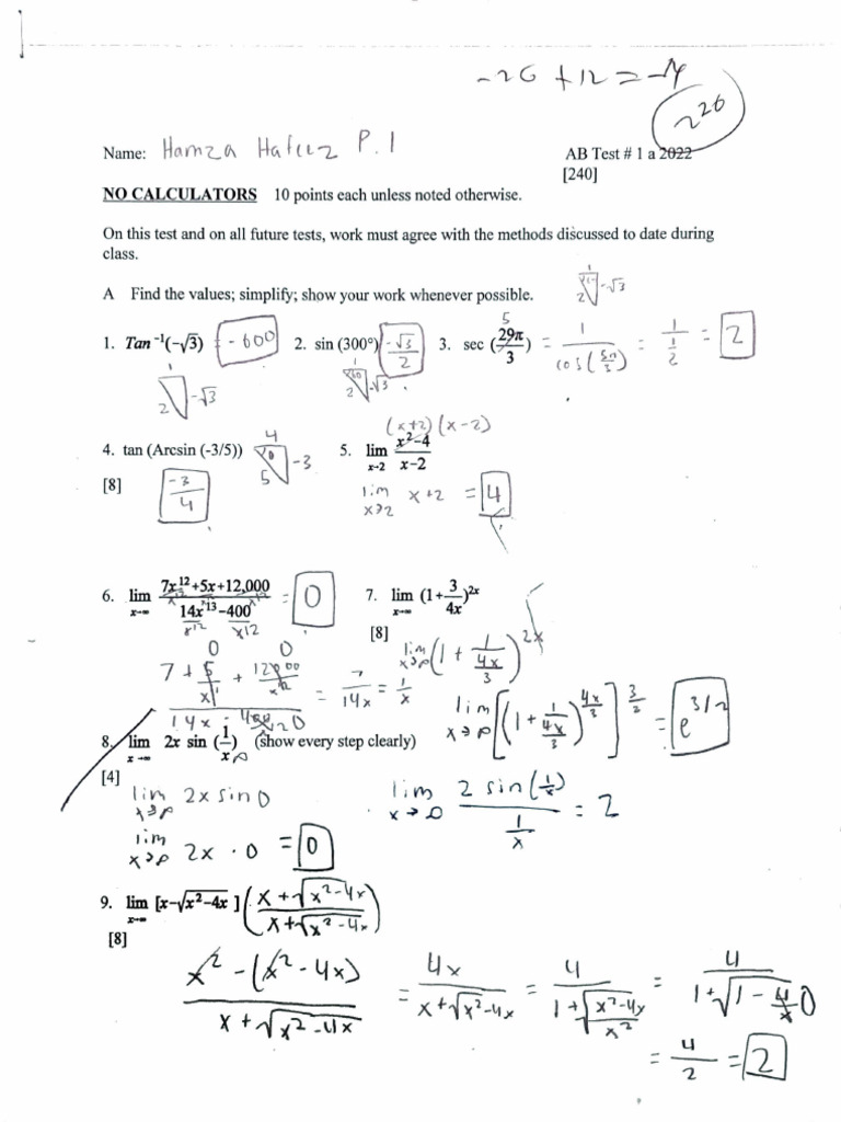 Pre Calc Test | PDF