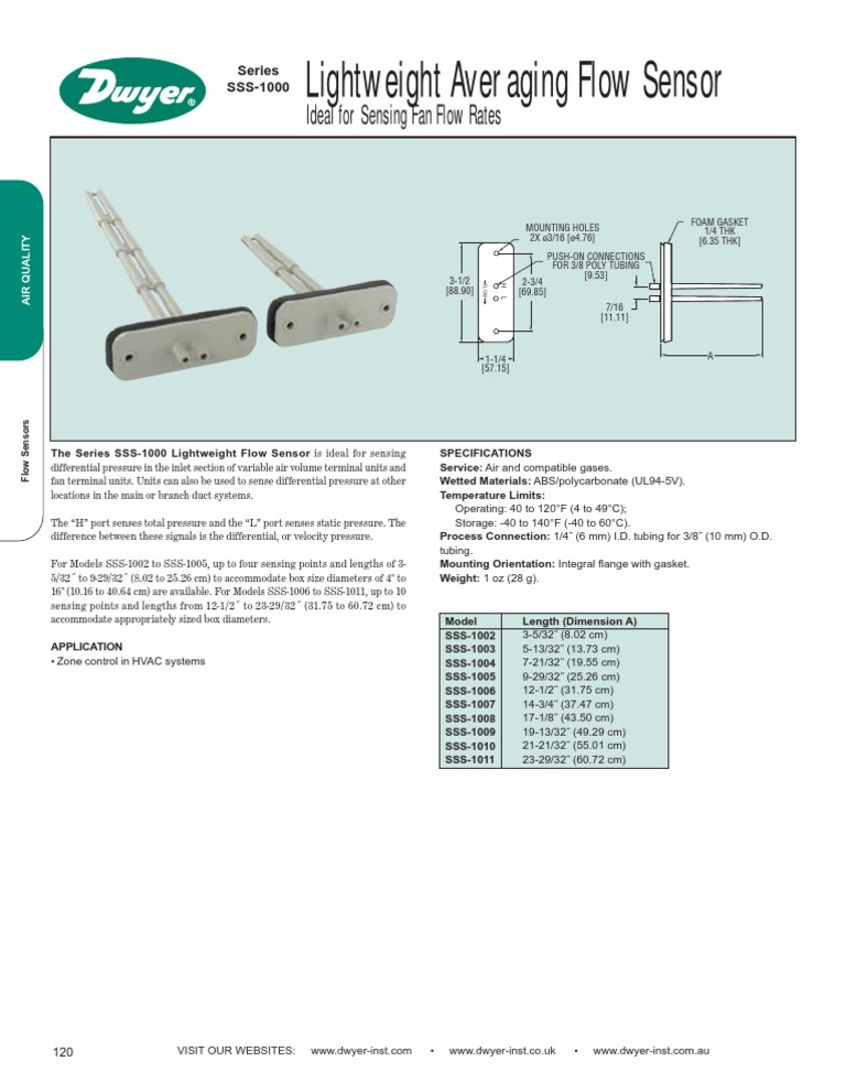 SSS-1000 Flow Sensor Specifications | PDF
