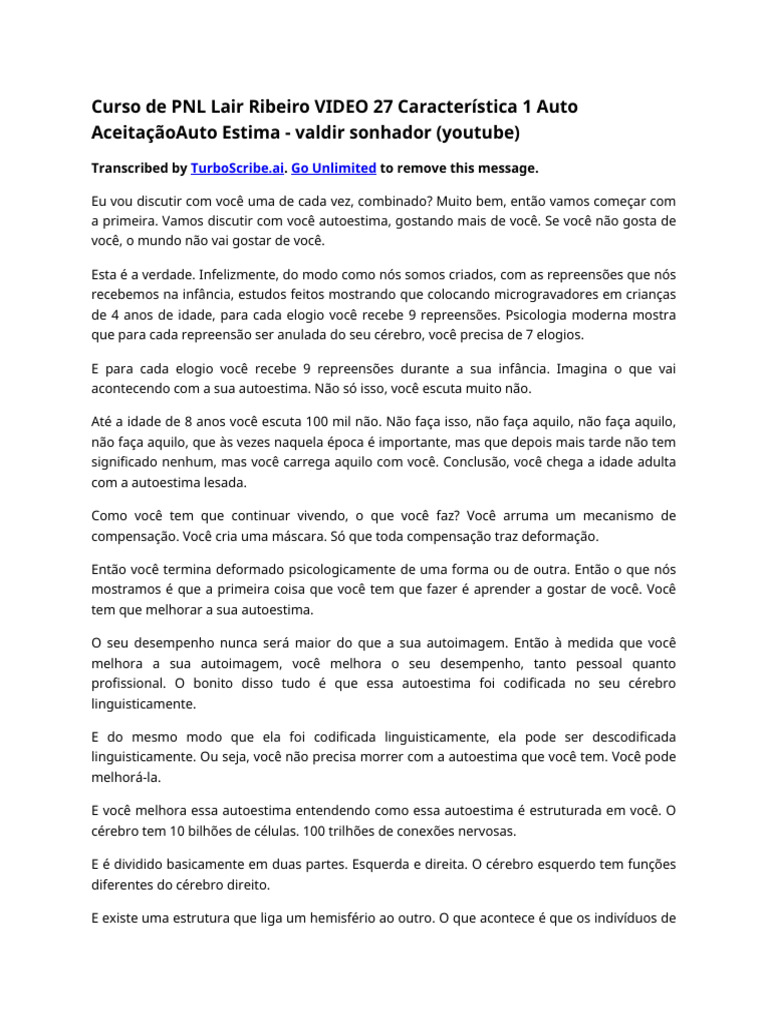 Curso de PNL Lair Ribeiro VIDEO 27 Característica 1 Auto AceitaçãoAuto ...