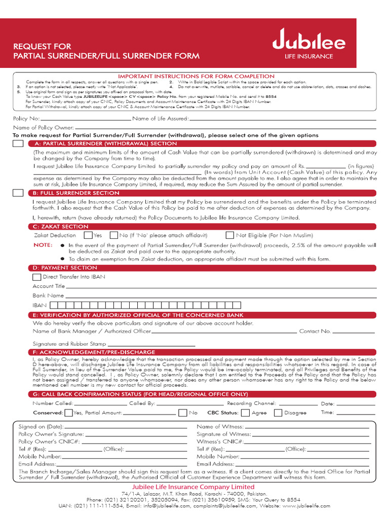 Request for Partial Surrender Surrender Form | PDF | Life Insurance ...