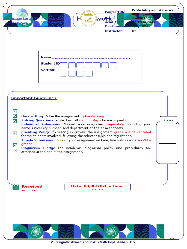 Model HomeWork 2026 Stat301 | PDF | Mathematics | Science