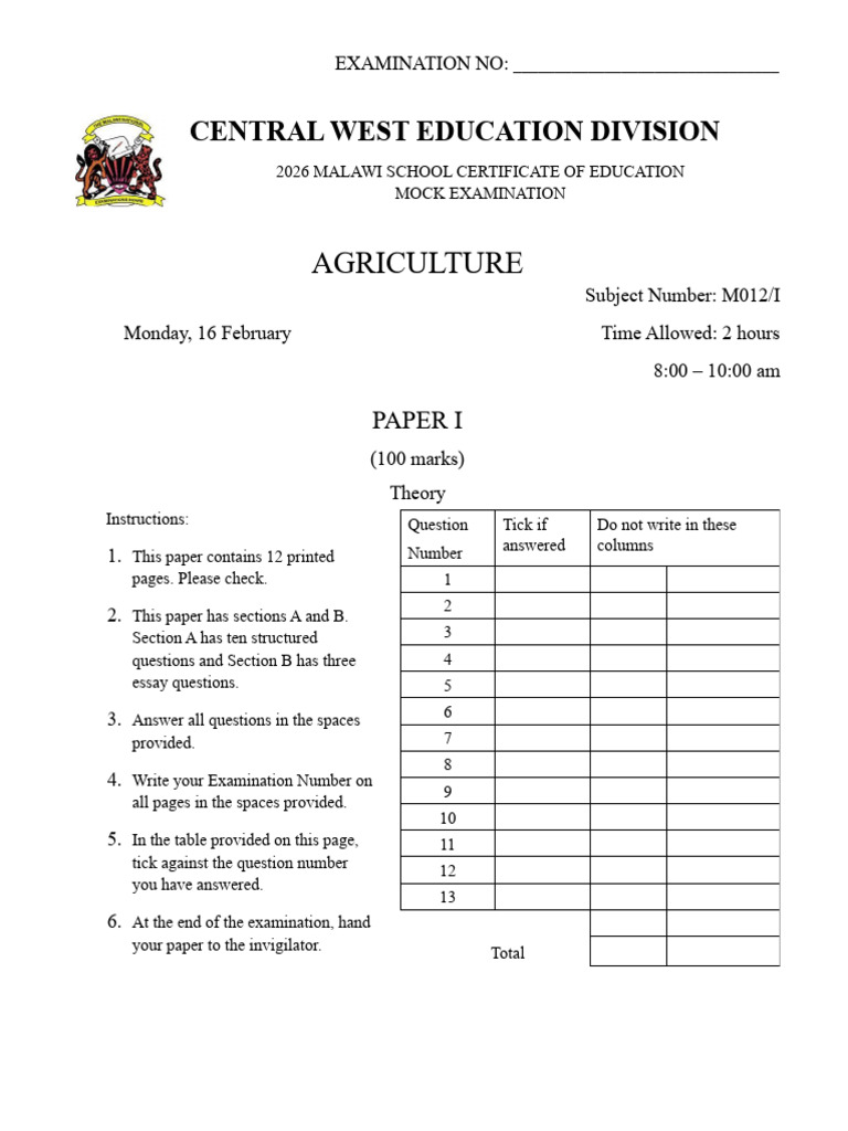 Agriculture Paper 1 Cwed 2026 Cluster Mock | PDF | Soil | Food Industry
