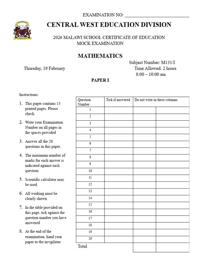 Mathematics Paper 1 Cwed 2026 Cluster Mock | PDF | Circle | Mathematics