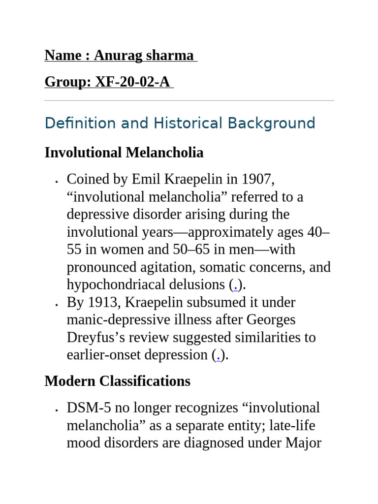 Mental Disorder of Involution and Old Age | PDF | Major Depressive ...