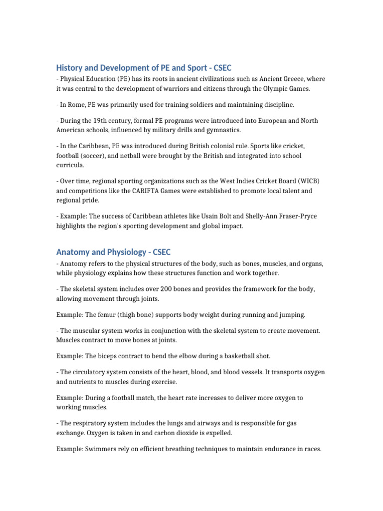 CSEC PE Summary Expanded | PDF | Physical Fitness | Nutrition