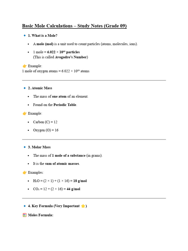 Basic Mole Calculations | PDF