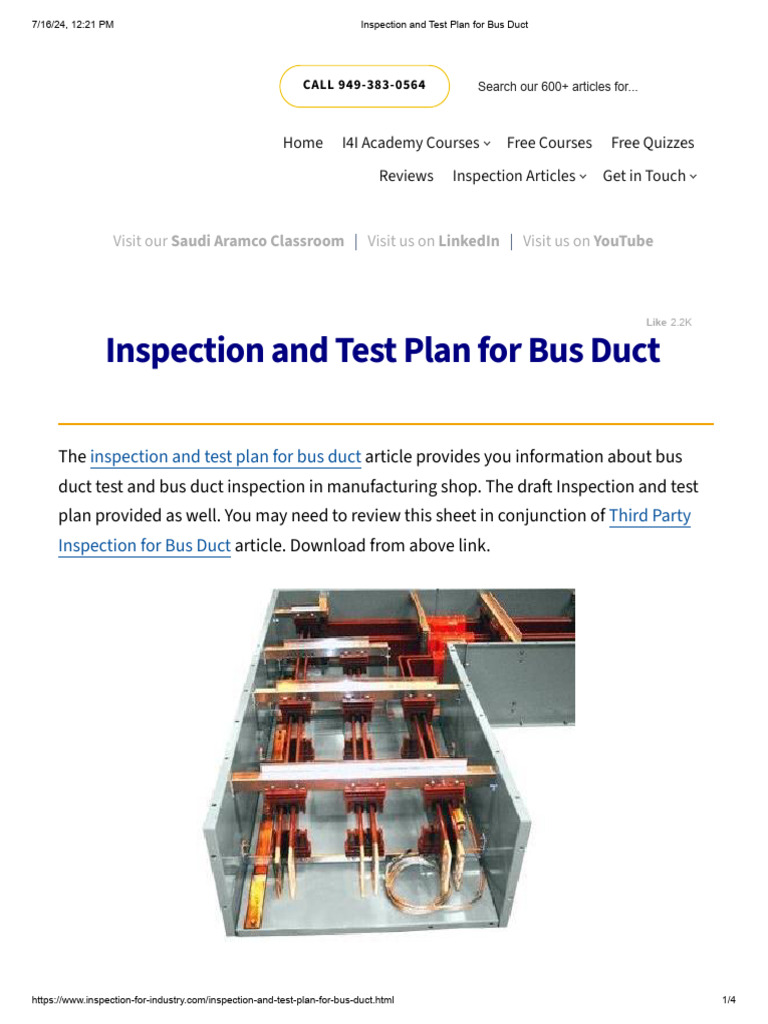 Inspection and Test Plan for Bus Duct | PDF | Electrical Engineering ...