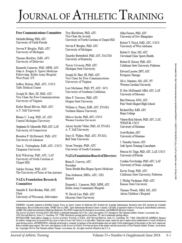 Nata Journal 1062-6050-53 - 6s - s1 | PDF | Concussion | Orthopedic Surgery
