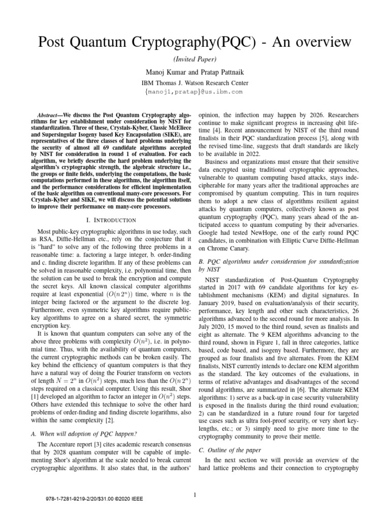 Post Quantum Cryptography(PQC) - An Overview | PDF | Cryptography ...