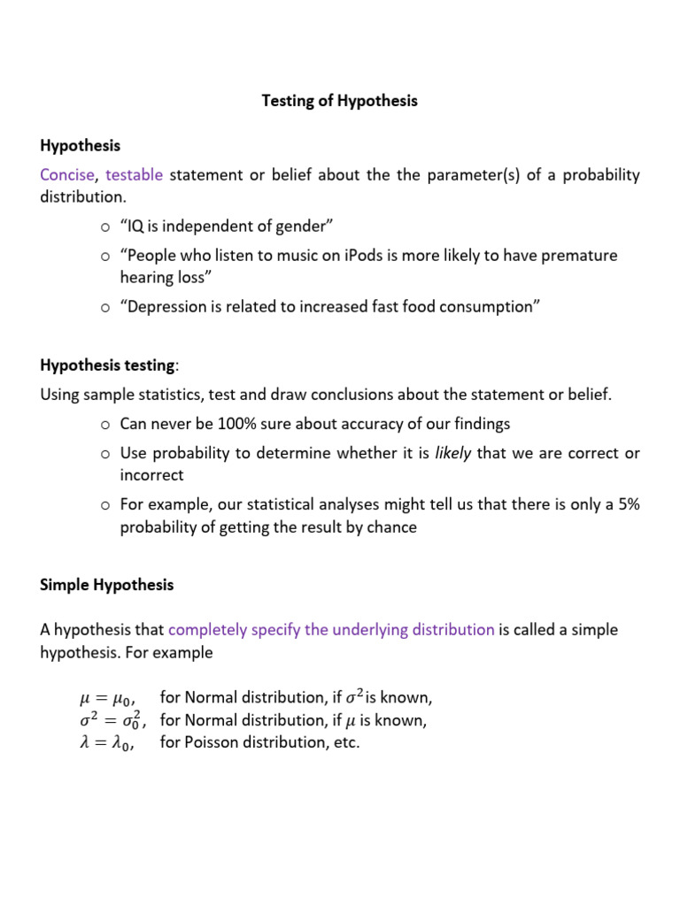 1 Hypothesis Testing | PDF | Hypothesis | Type I And Type Ii Errors
