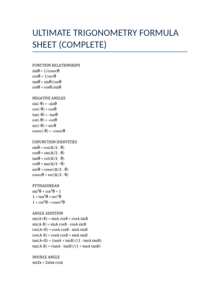 Ultimate Complete Trig Sheet | PDF