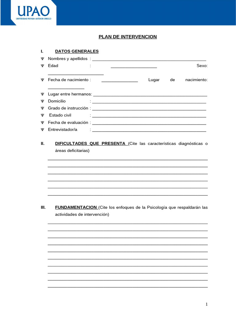 Plan de Intervencion | PDF | Sicología | Ciencias del comportamiento