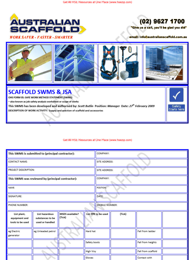 Scaffold Swms Jsa | PDF | Scaffolding | Hazards