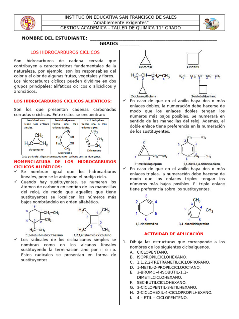 Taller de Hidrocarburos Ciclicos | PDF | Hidrocarburos | Química Orgánica