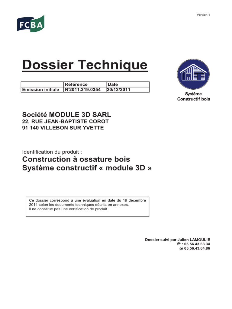 Dossier Technique MODULE 3D-FCBA | PDF | Bois (matériau de construction ...