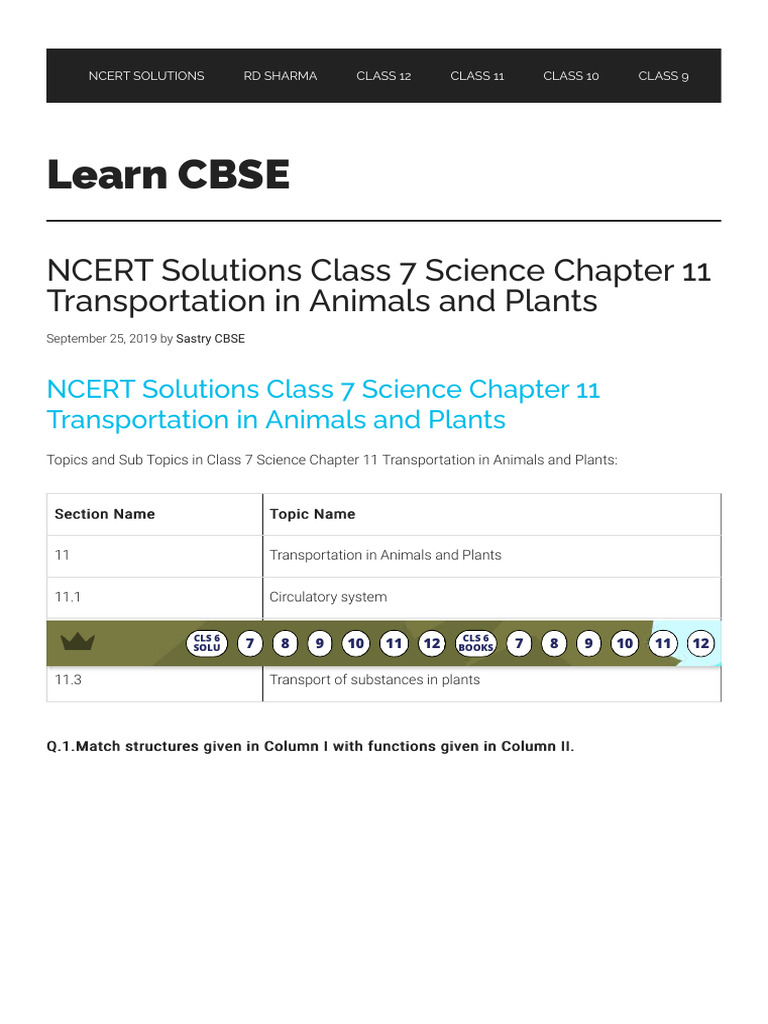 NCERT Solutions For Class 7 Science Chapter 11 Transportation in ...
