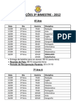 Calendário de Provas 3° Bimestre - 6° ao 9° anos